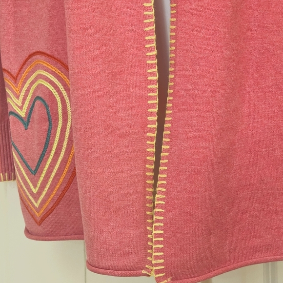 COPY - Kerri Rosenthal Rainbow Heart Pink Cardigan Open Front Sweater - Picture 2 of 12